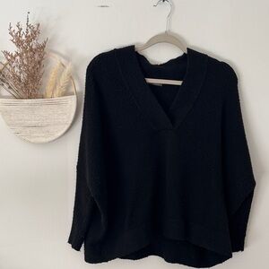 Anthropologie Boucle Cozy Black V-Neck Sweater